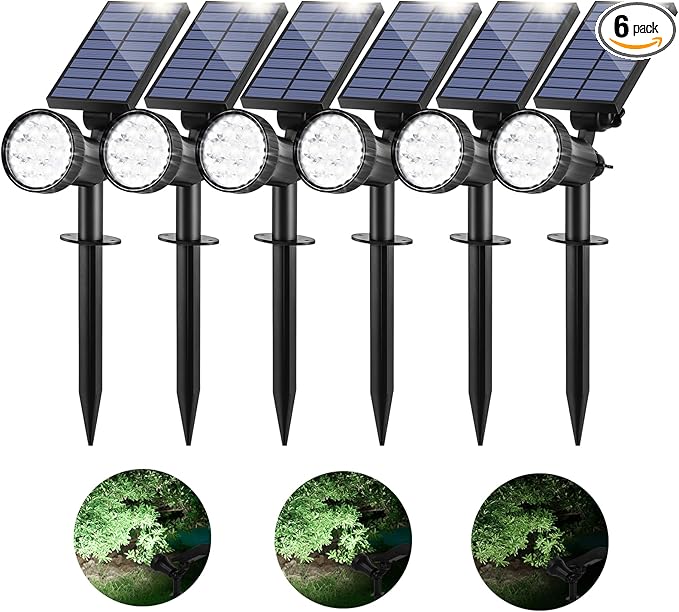 Bosceos Solar Spot Lights Outdoor - Adjustable Solar Flood Lights with 30 LEDs 3 Modes 800 LumensIP65 Waterproof Solar Light for Landscape Yard Garden Driveway Tree(Daylight White 6-Pack)