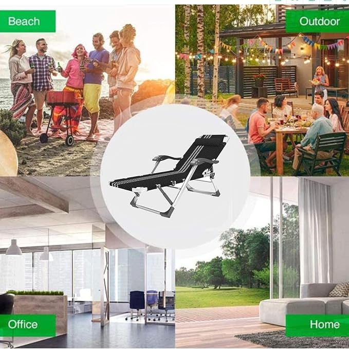 Deck Chair Recliner Folding Single Lunch Break Bed Adjustable Home Backrest Lounge Chair Portable Multi-Function Beach Sun Lounger with Cotton Pads 178×67×25cmColor