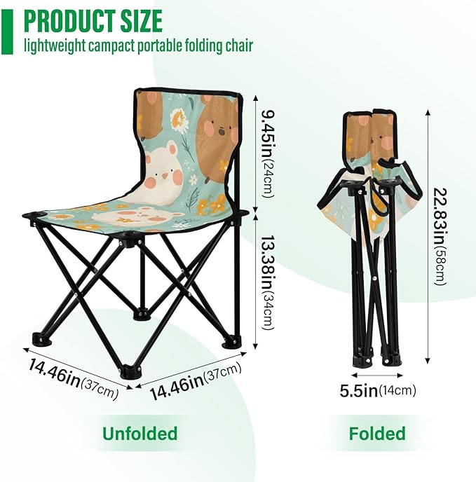 Cute Animal Portable Camping Chairs Folding Chair - Durable Oxford Fabric Lightweight Iron Frame Easy Fold Design - Ideal for Outdoor Activities Camping Fishing and Travel
