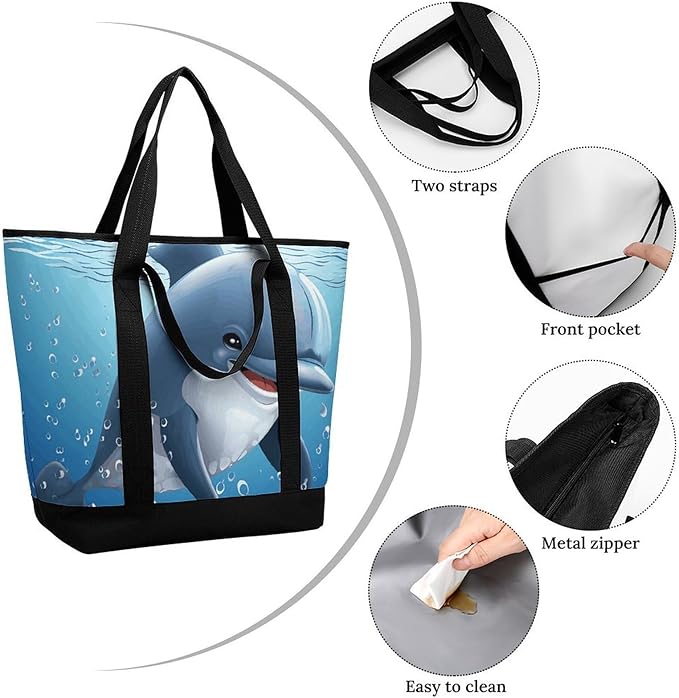 Insulated Shopping BagLarge Reusable Cooler Bags Baby Dolphin Printed Foldable Shopping BagTravel Waterproof Shoulder Bag