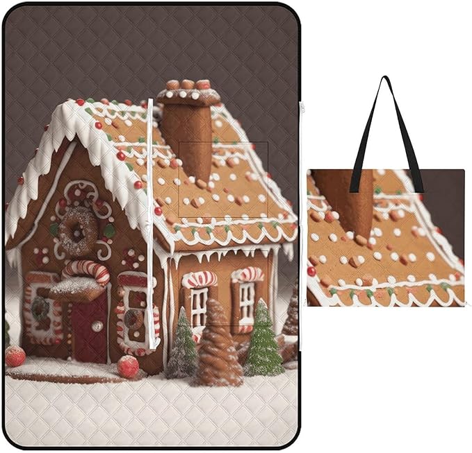 Zipper Gingerbread House Style Picnic Mat Suitable for Travel Camping Park Or Home Use