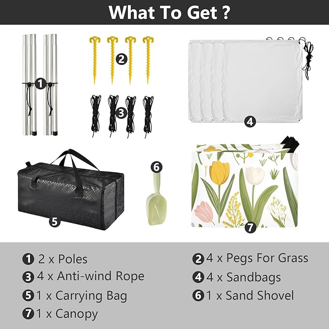 Camping Sun Shelters Spring Floral Flowers Tulips Daffodils Lily of The Valley Beach Canopy 126 * 110.2in