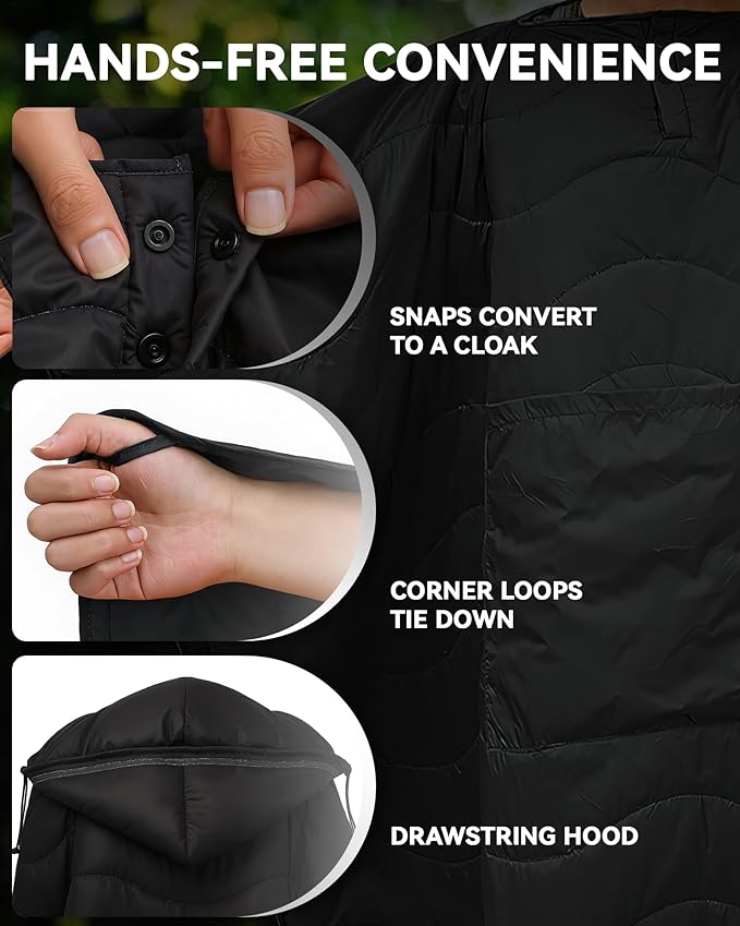 Camping Blanket Ultralight 3 Season Waterproof &amp Windproof Packable Outdoor Blanket for Camping Hiking Backpacking HammockStadium Picnics（Black）