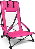 Beach Chair High Back Support Portable Folding Chair for Adults with Head Pillow Shoulder Straps for CampingConcertPicnicSports Events