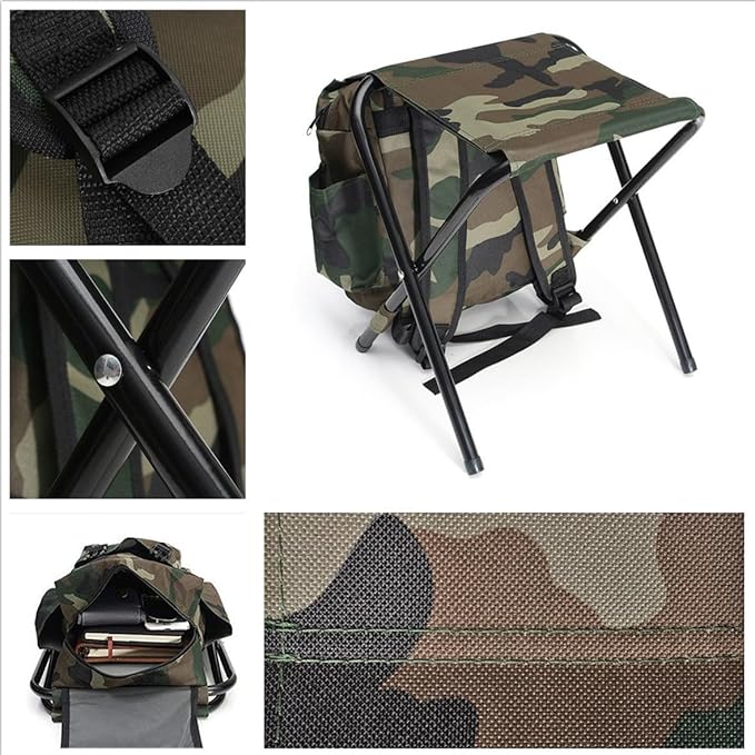 UNISTRENGH Foldable Camping Chair Backpack Stool with Cooler Insulated Picnic Bag for Outdoor Indoor Fishing Travel Beach BBQ (Camouflage)