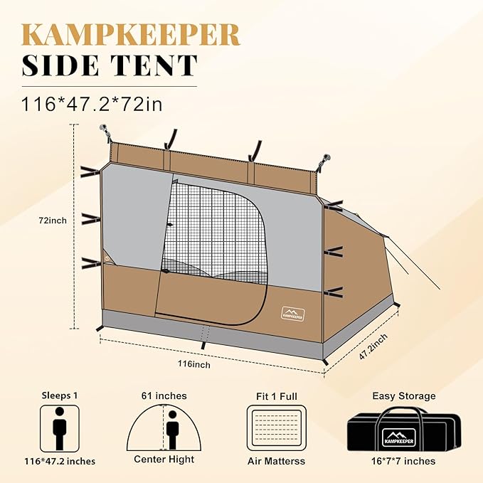 KAMPKEEPER Canopy Side Tent Camping Canopy Tent for 10x10 Pop Up Canopies Cube Tents Gazebo Room Compatible with 10' Wide Canopies(Canopy Not Included)