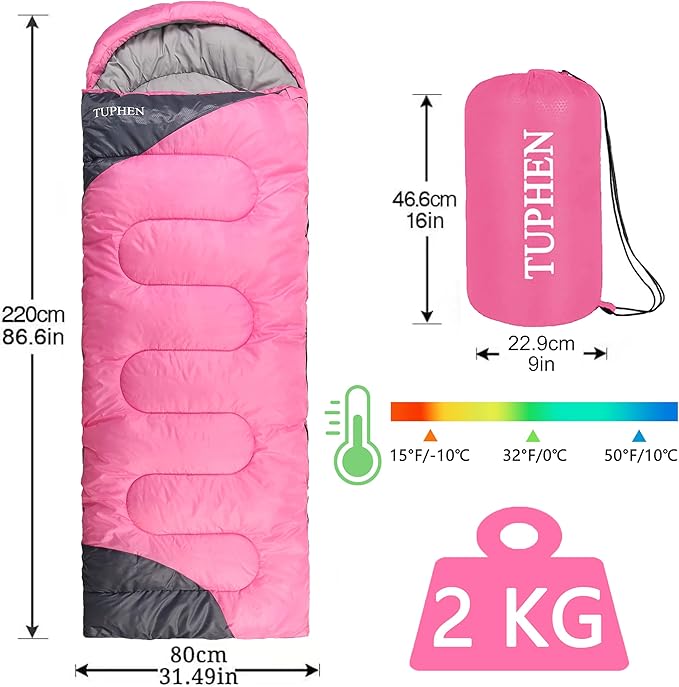 tuphen- Sleeping Bags for Adults Kids Boys Girls Backpacking Hiking Camping Microfiber Liner Cold Warm Weather 4 Seasons Indoor Outdoor Use Lightweight &amp Waterproof