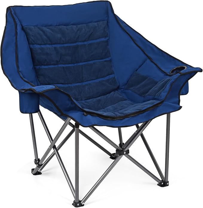 Oversized Fully Padded Camping Chair with Removable Foot Pocket Heavy Duty Comfy Folding Camp Sports Chair for Adults Summer Winter Outdoor Ice Fishing Hunting RV Cup Holder XL 400 LBS