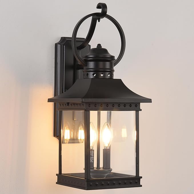 Outdoor Lanterns 21.5 H Large Exterior Sconce Lights 2-Light Black Outdoor Wall Light Fixtures with Clear Glass for Porch Patio Farmhouse