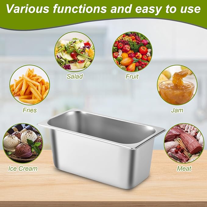 1/4 8 Pack Stainless Steam Hotel Pans with Lids 6 Deep 1.2 mm Thick Stainless Steel Jam Steam Pan Catering Storage Metal Food Pan for Restaurant Hotel Party