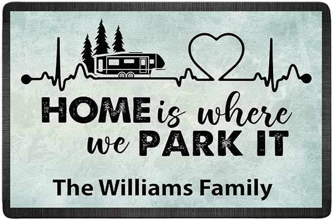 Personalized Home is Where We Park It Doormat - Custom Rv and Family Name Camping Door Mat RV Accessories for Inside 16 x 24 inches
