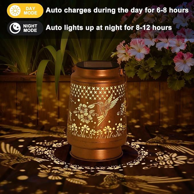 Hummingbird Solar Lanterns Outdoor Waterproof - Birthday Gifts for Women Mom Grandma Mothers Day Gifts Hanging Solar Lights for Yard Patio Porch Garden Decor