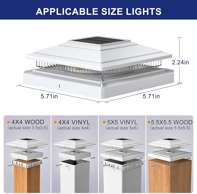 APONUO Solar Post Cap Lights 16-Pack White IP64 Waterproof 16 LED Fence Post Solar Lights for 4x4 5x5 6x6 Wood/Vinyl Posts 2-Mode Deck Post Lights Solar Powered 10-Hr Lighting for Patio Yard Porch