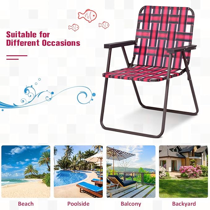 S AFSTAR Beach Chair Set of 6 Portable Folding Chairs with Stable Steel Frame &amp Comfort Armrest Load Bearing Up to 265 LBS Lightweight Lawn Chairs 6 PCS Camping Chairs for Outside Outdoor (Red