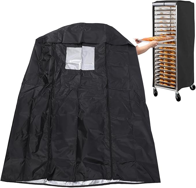 Bread Rack Cover Pan Rack Cover Dust Proof with Visible Window 420D Silver Coated Water Bakery Single Rack Cover for Bread Buns and Baking Trays