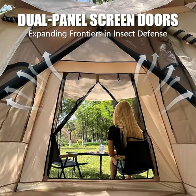 7.2' x 7.2' Inflatable Tents for Camping Easy Setup Inflatable Tent House4 Season Blow Up Camping Tent with Pump Waterproof Sunproof Outdoor Glamping House