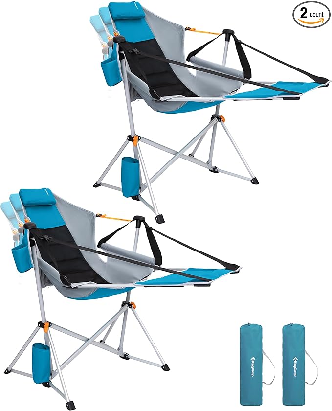 KingCamp Hammock Chair with Footrest – Heavy Duty Swinging Rocking Camping Chairs for Adults up to 400lbs Folding Portable Oversized Rocker with Cup Holder &amp Pillow for Outdoor Beach Lawn RV Spor