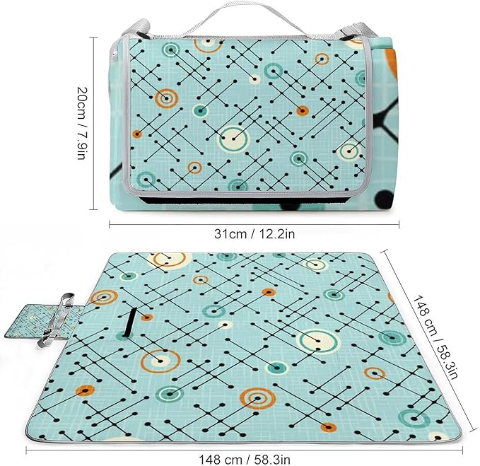 Modern Mid Century Seamless Abstract Pattern Waterproof Outdoor Picnic Blanket Sandproof Beach Mat for Camping Hiking Grass Travelling