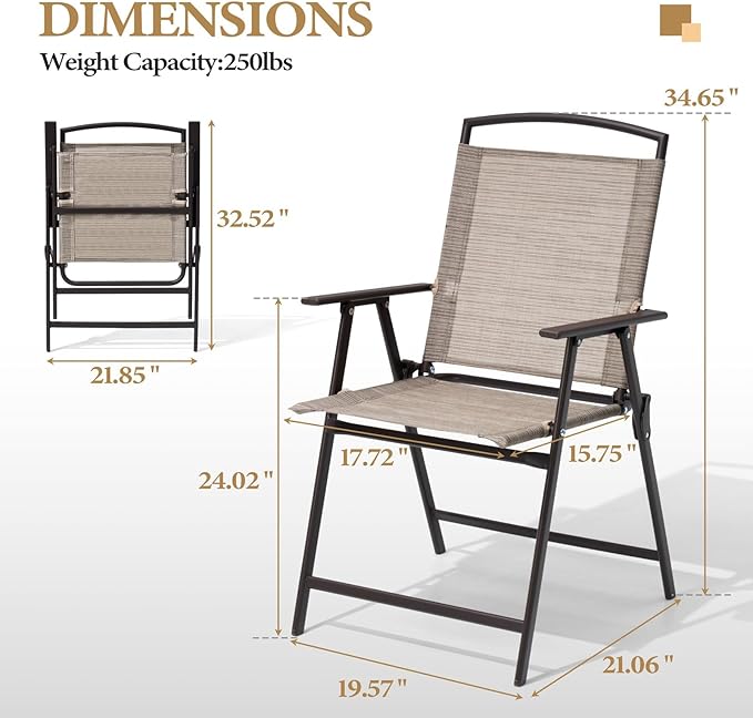 Crestlive Products Patio Folding Chairs Set of 8 Outdoor Folding Chairs with Durable Rust-Resistant Frame and Breathable Textilene Material for Outside Beige