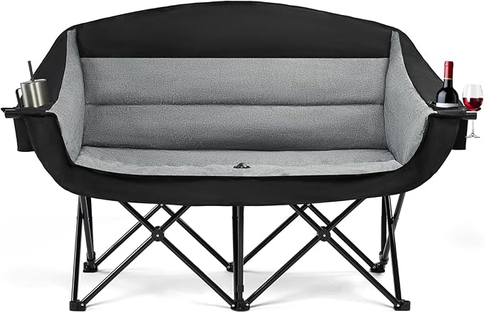 apollo walker Oversized Double Camping Chair for 2 Person - Extra Wide &amp Heavy Duty 600lbs Camp Couch with Dual Cup Holder &amp Carry Bag Camping Loveseat for Outdoor Lawn Beach Park