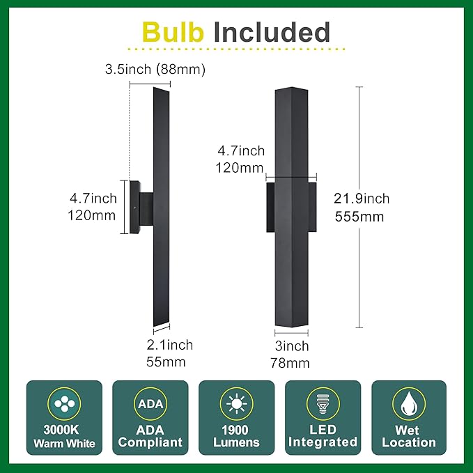 Modern Minimalist Outdoor Waterproof LED Wall Sconce with Built-in 20W LED Warm White Light Source Fully Sealed V-Shaped Aluminum Cover Can Be Mounted Outdoors or Indoors at Any Angle.