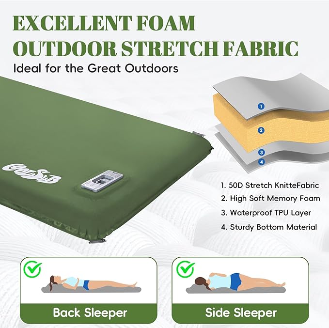 Camping Sleeping Pad Self Inflating Sleeping Pad with Electric Pump 3.2 Ultra-Thick Memory Foam Sleeping Mat with Pillow Camping Mattress Compact for Backpacking Hiking Traveling