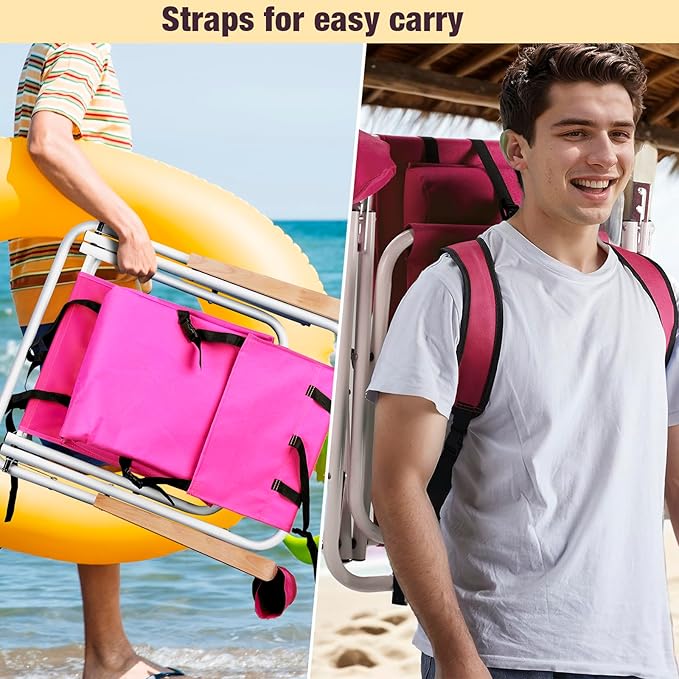 Vasitelan Outdoor Folding Beach Chairs for AdultsCompact Portable Folding Camping Chair with Backpack Straps Support to 265LBS (Pink)
