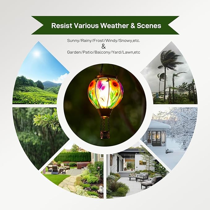 Hot Air Balloon Solar Lantern Butterfly Solars Powered Hot Air Balloon Lantern Outdoor Waterproof Glass Hanging Hots Air Balloons Solar Light for Outdoor Patio Garden Decor
