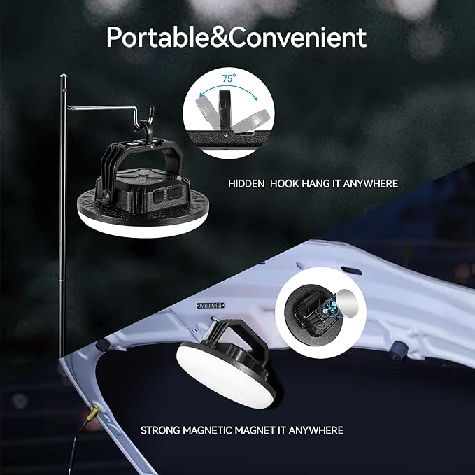 VAVOFO 42W LED Camping Lantern Rechargeable 180 LED with 3 Lighting Modes 4000LM 10000mAh Portable Tent Light with Magnet IP65 Waterproof for Emergencies Power OutagesHiking (Black)