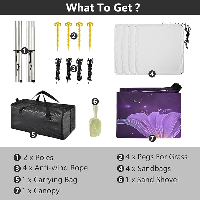 ALAZA Purple Butterfly Calla Lily Beach Tent Sun Shelter UPF50+ Protection Beach Shade Canopy w/ 4 Sandbags for Outdoor Camping Fishing Backyard Fun Picnic 10x9 ft