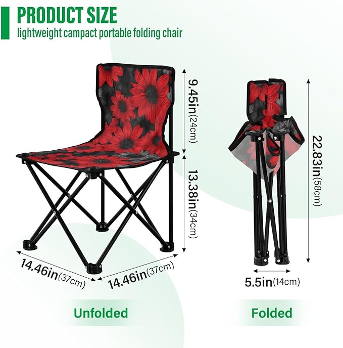 Red and Black Daisies Packable Youth Camping Chair Lightweight Folding Hunting Chair with Carrying Bag