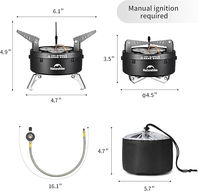 Naturehike Camping Gas Stove for IGT Table Portable Isobutane Stove with Storage Bag &amp Foldable Brackets 3 Burners Camp Stove for Outdoor Car Camping Cooking Tailgating