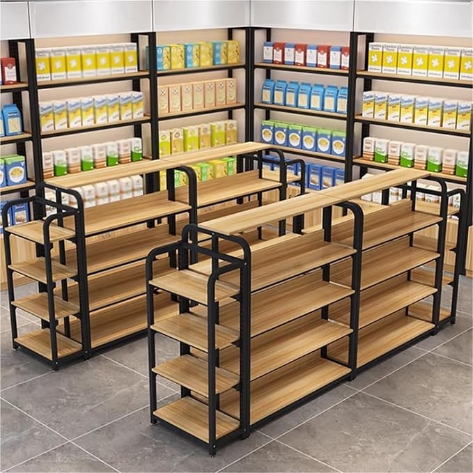 Fangool Commercial Supermarket ShelfCandy Display Rack Supermarket Shelves Center Island Cabinet Garage Shelving Heavy Duty for Stores Supermarkets Drugstores Garages(Black-a60x60x130 cm)
