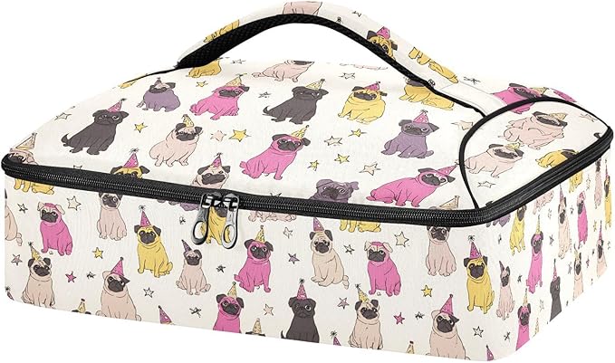 Casserole Carrier Loveliness Dog PatternInsulated Casserole Carrier for Hot or Cold Food Thermal Lunch Tote for Potluck Parties Picnic Beach Fits 9 x 13 Inches Baking Dish