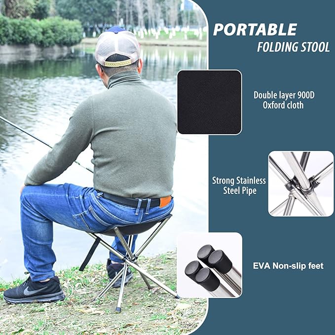 Portable Stool 13.8 Inch High &amp 1.32 lbs Small Folding Chair Telescopic Compact Foldable Stool with Carry Bag for Camping Hiking Outdoor Concert