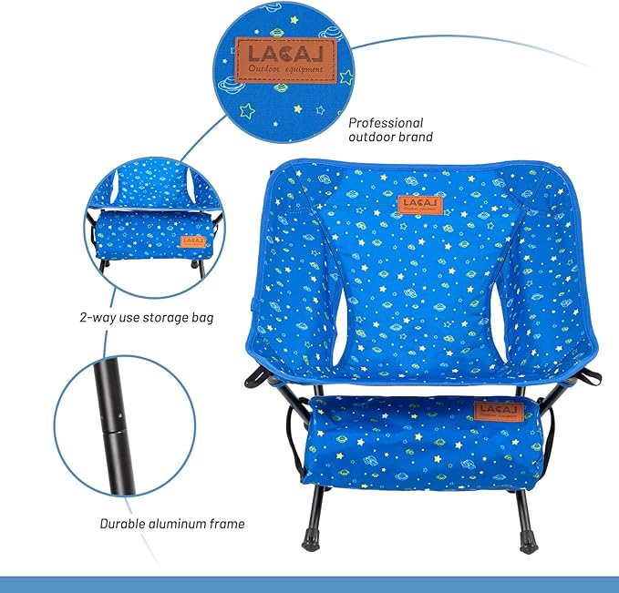 Protable Lightweight Chair for Youth Compact Folding Size 12.6“×4.3 Only Weights 1.6lbs 600D Oxford Fabric Durable Aluminum Alloy Frame Easy to Storage &amp Carry(Blue)
