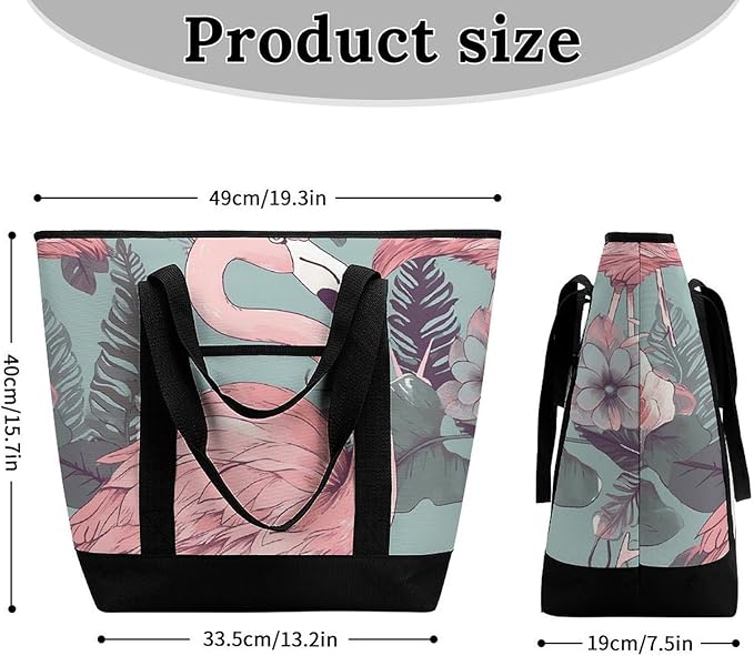 Insulated Shopping BagLarge Reusable Cooler Bags Flamingo2 Printed Foldable Shopping BagTravel Waterproof Shoulder Bag