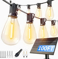 luckystyle 100FT Solar String Lights Outdoor Waterproof with 36+2 LED Bulbs Long Last for 20+Hrs Commercial Grade Shatterproof Patio Solar Powered Lights for CampingBackyard Garden Porch Decor