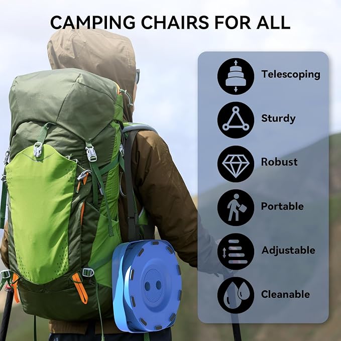 2025 Upgraded Collapsible Stool Portable Folding Stool Telescoping Camping Stool with Max Load Capacity 485lbs Square Retractable Seat for Camping Gardening Fishing Hiking BBQ [Blue]