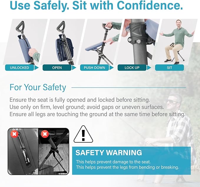 STEP2GOLD Ta-Da Chair Series 2 PRO Portable Trekking Hiking Pole Folding Walking Stick with Seat Walking Cane with Chair Foldable Chair Lightweight Aluminum Easy Carry and Storage Anti-Slip