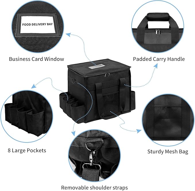 Insulated Food Delivery Bag with 8Cup Holderremovable partition plateThermal Cold/Hot Separationfor Beverages Parties Grocery Food Transport Hot &ampCooler Bags