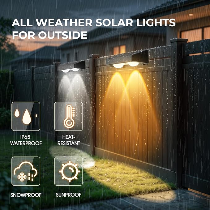 Solar Fence Lights Fence Lights Solar Powered Warm/Cool White and RGB Colors Changing Outdoor Solar Lights IP65 Waterproof for Yard Garage Backyard Railing Step Patio Pool - 6Pack