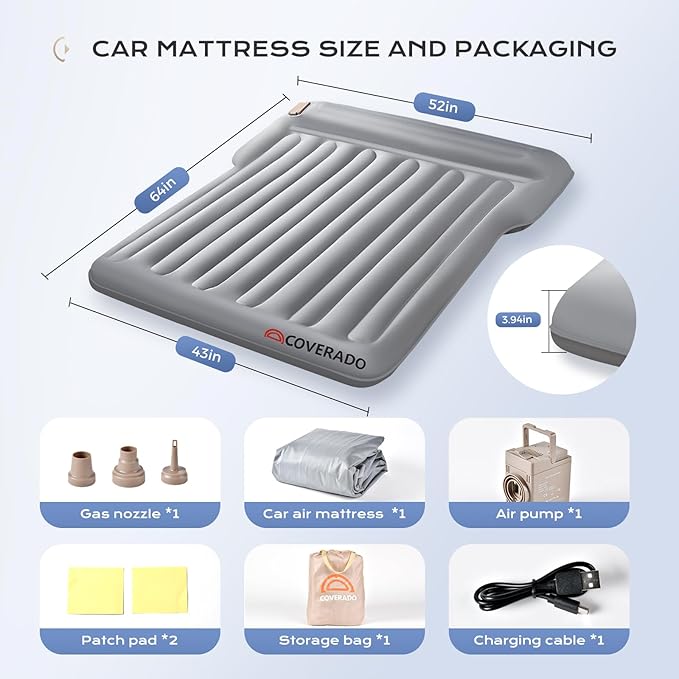 Coverado SUV Air Mattress with Wireless Built-in Pump &amp Pillows Durable Thickened 300D Oxford Fabric Car Air Bed for Camping Quick Easy Set-Up Universal Air Mattress for SUVs Minivans