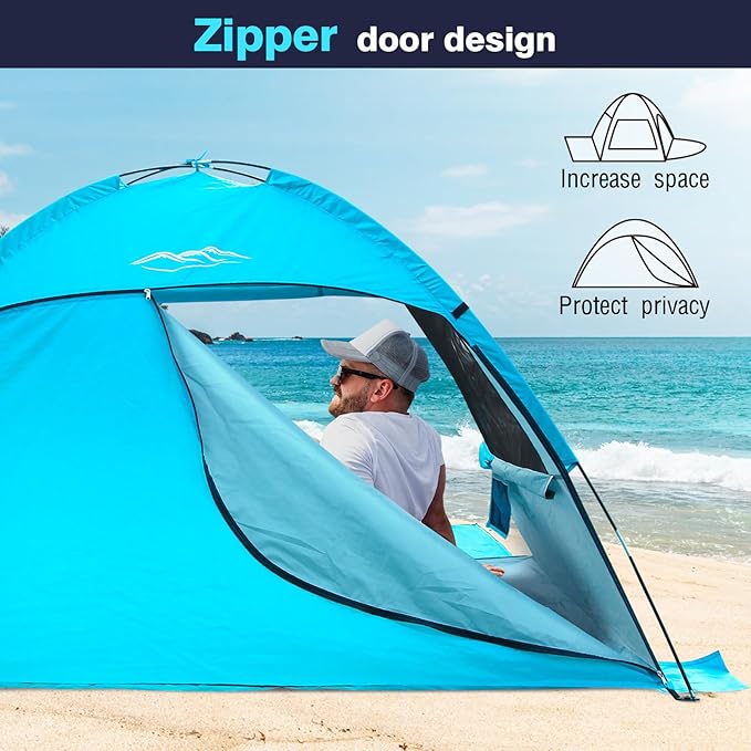 DLUCKY Beach Tent for 1/2/3/4/5/6 PersonAnti-UV Portable Sun Shade ShelterUPF 50+Both Sides Extendable FloorExtendable Awningwith 2 Ventilating Mesh WindowsLightweight &amp Easy Setup.