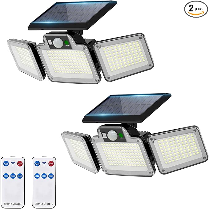 280 LED Solar Flood Security Lights Solar Outside Lights with Remote Control Motion Sensor Lights Outdoor Waterproof for Porch Patio Yard Garage 2 Pack