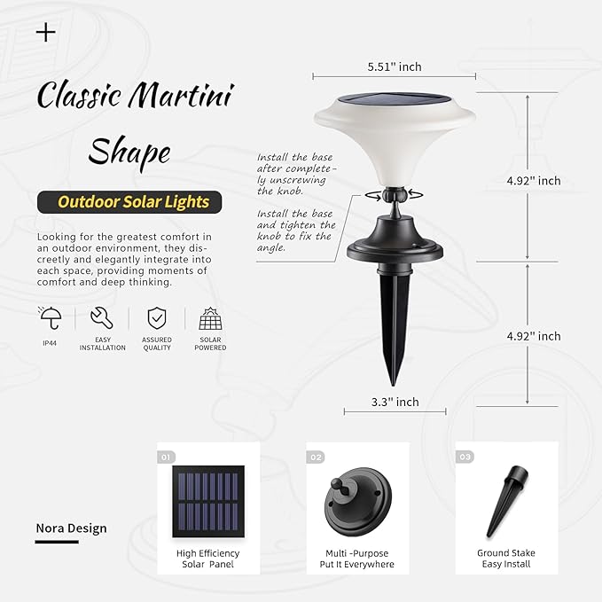 Solar Table Lights Outdoor 2 Pack Classic Martini-Shaped Lanterns with Base &amp Ground Stakes Waterproof LED Solar Powered Decorative Lights for Patio Table Garden Path (Warm White)