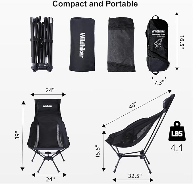 Wildhiker 1 Camping Chairs with Deep Recline and High Back and 1 Compact Folding Portable Chair with Anti-Sinking Stable Base Bundle Lightweight for Backpacking Beach RV Festival Travel
