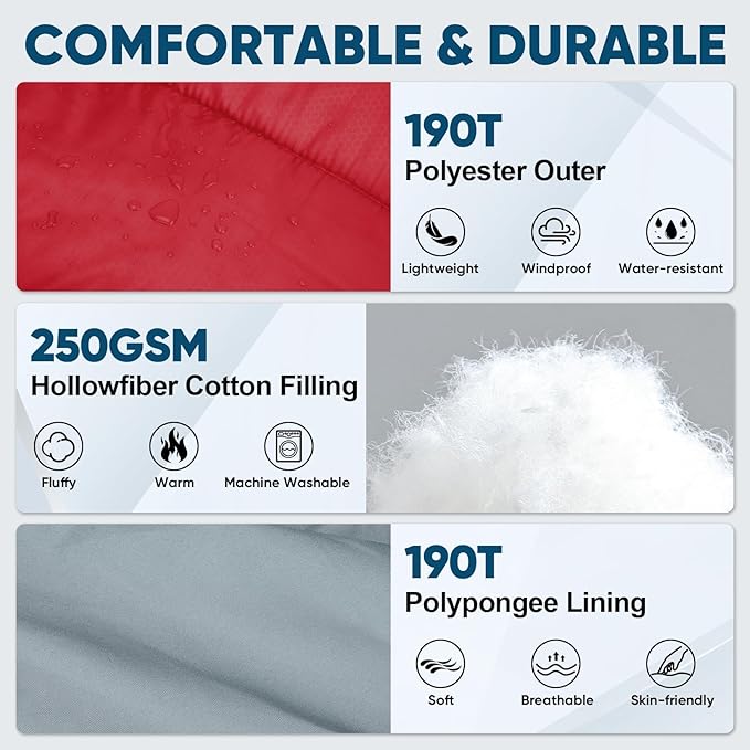 PTEROMY Sleeping Bags for Adults Lightweight and Machine Washable Water Resistant Backpacking Camping Sleeping Bag for Warm Cold Weather Camping Essentials for Hiking Travel