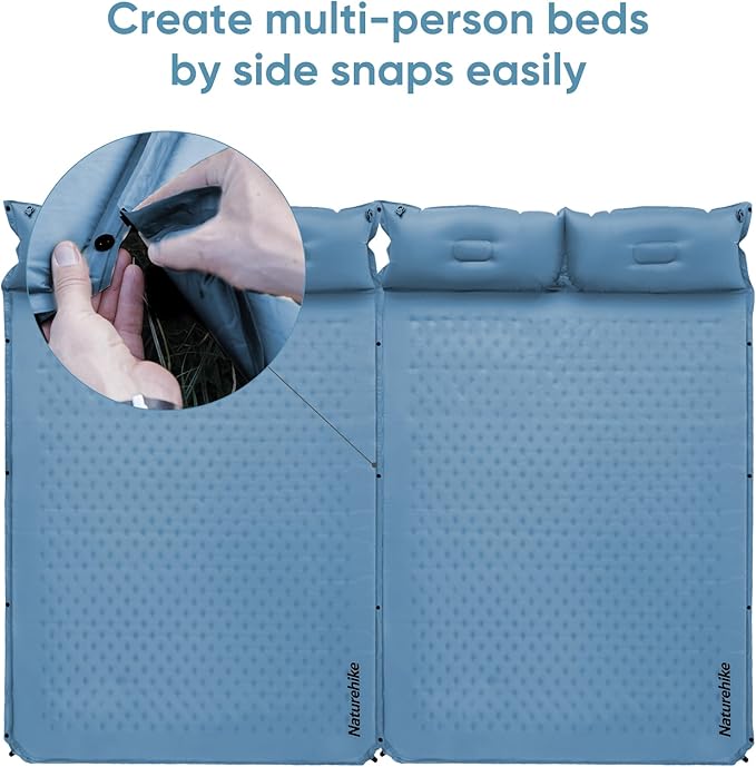 Naturehike Camping Sleeping Pad Ultralight Camping Mat 2 Person with Pillow Fast Inflating Memory Foam Sleeping Pad for Hiking RV Camping Blue