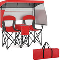 S AFSTAR Camping Chair with Canopy 2-Person Folding Beach Chair with Cup Holders 3-Side Shading Curtains &amp Cooler Bag Foldable Loveseat Lawn Chair for Camping Outdoor &amp Fishing (Red)